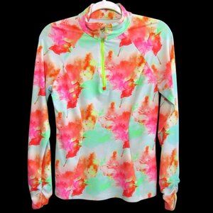 Tzu Tzu 1/4 Zip Multicolor Top Womens Size M Long Ruched Sleeve Golf Tennis